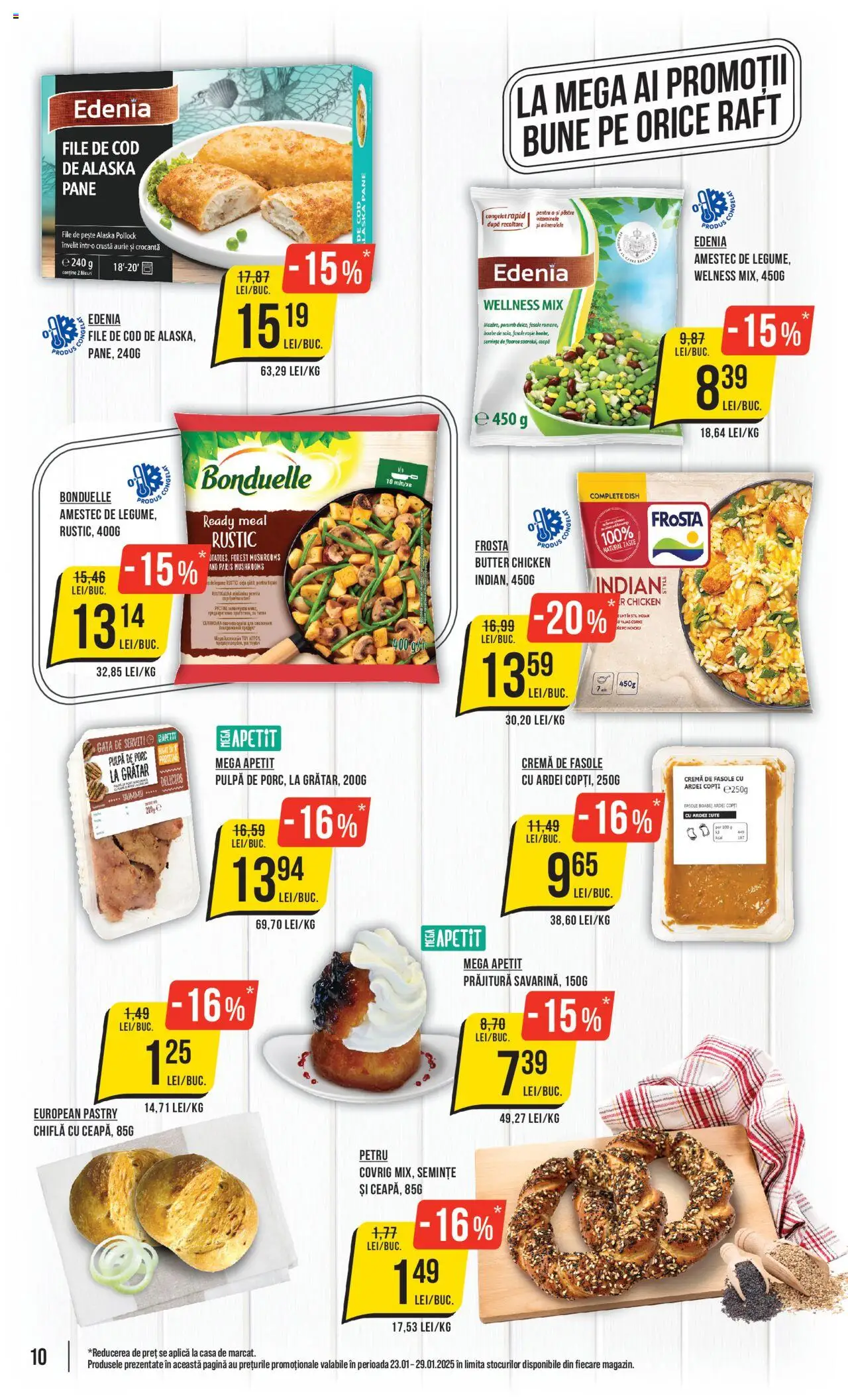 Catalog Mega Image 23 - 29 Ianuarie 2025 | Pagina 10 | Produse: Prăjitură, Cremă, Pește, Legume