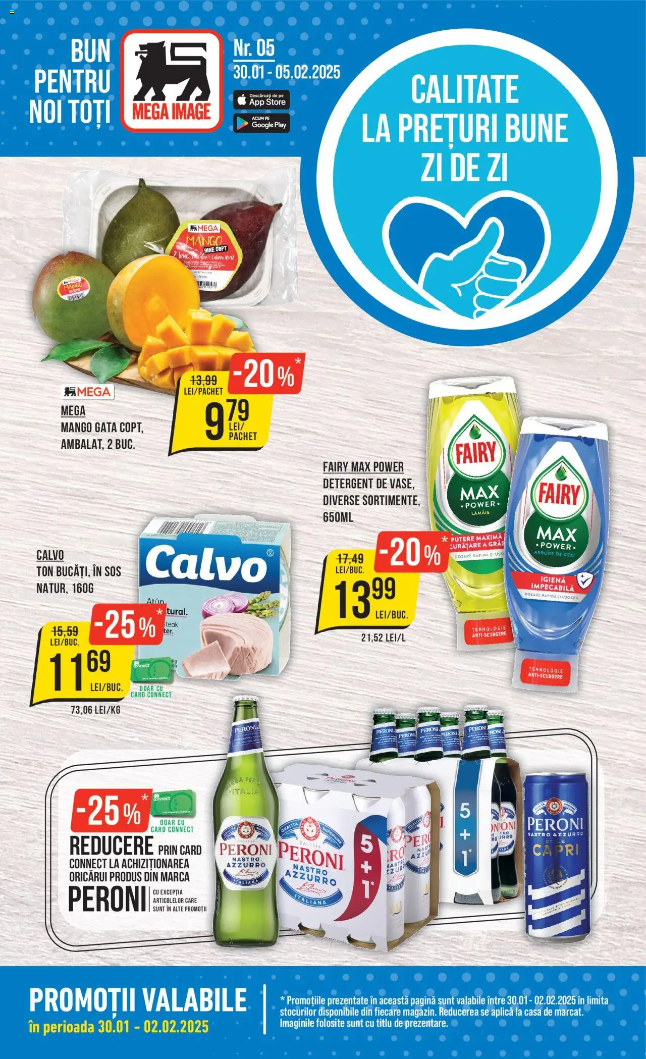 Catalog Mega Image 30 Ianuarie - 5 Februarie 2025 | Pagina 1 | Produse: Detergent, Sos, Lămâie, Mango