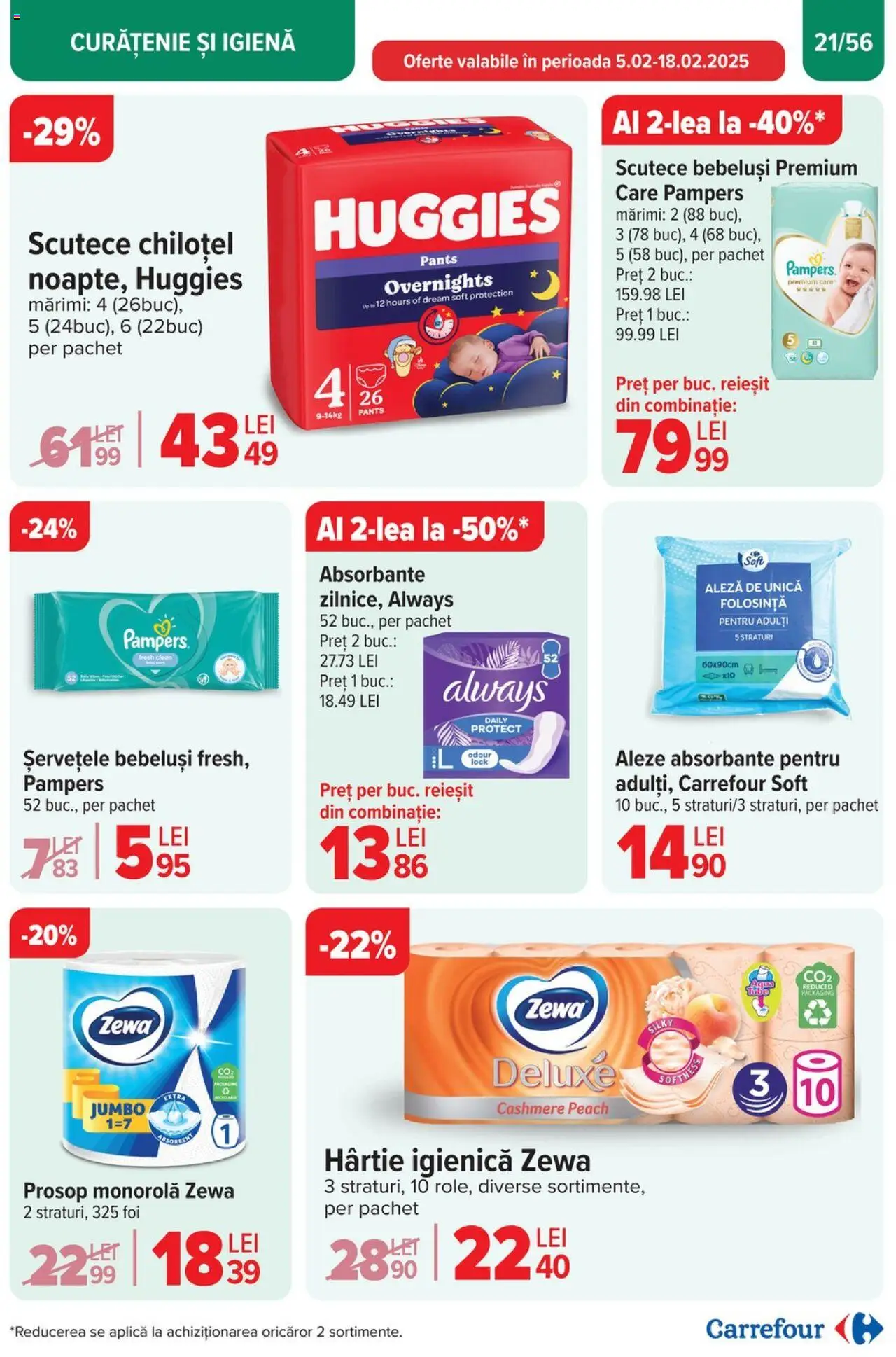 Catalog Carrefour 5 - 11 Februarie 2025 | Pagina 21 | Produse: Prosop monorolă, Absorbante, Scutece